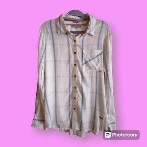 Triple Five Soul White & Blue Plaid Button Down Long Sleeved Shirt Size XL
